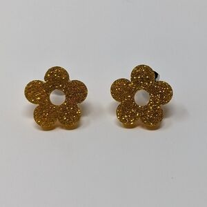 Flower yellow glitter acrylic stud earrings